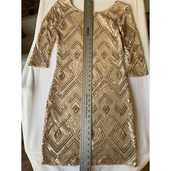 City Triangles Women Dress M Gold lining Geometric Sheath 3/4 Sleeve Knee Length - Picture 8 of 12